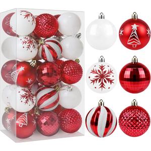 Christmas Ornaments Balls - 30 Pcs 2.4 Inch Shatterproof Plastic Christmas Balls Sets, Red & White Small Christmas Tree Balls Hanging Ornaments for Holiday Wreath Party Christmas Tree Decor