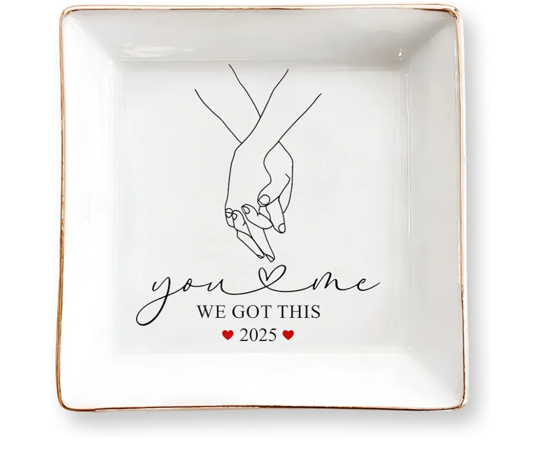 You & Me We Got This 4" Ceramic Jewelry Tray, Wedding Gifts for Couples 2025- Engagement, Just Married, Mr and Mrs Ring Dish Gifts for Bride/Wife, Valentine's Day, Anniversary, Birthday Gift for Her