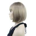 Lydell 8" Straight Short Bob Hair Flat Bangs Cute Central Dot Skin Top Heat Resistant Synthetic Wigs (H16/613 Blonde Highlighted)
