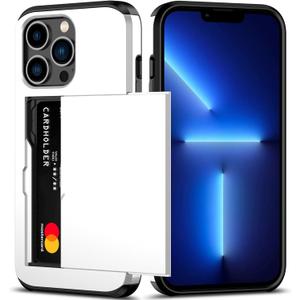 Nvollnoe for iPhone 13 Pro Case with Card Holder Heavy Duty Protective Dual Layer Shockproof Hidden Card Slot Slim Wallet Case for iPhone 13 Pro for Men&Women(White)