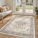 LOONGRUG 4x6 Rug Washable Vintage Boho Rug for Entryway Bedroom Beige Brown | Neutral Soft Stain Resistant Farmhouse Retro Non-Slip Indoor Throw Carpet for Entryway Front Door Kitchen Bedroom