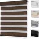 Joydeco No Drill Zebra Blinds for Windows, Cordless Day & Night Dual Sheer Roller Shades, Easy Installation, Free-Stop Lift System, Light Filtering Privacy Blinds for Home(Coffee,46" W x 75" H)