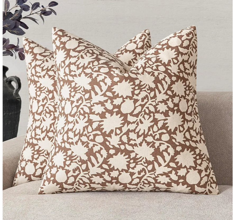 Foindtower Set of 2 Decorative Neutral Floral Throw Pillow Covers Accent Farmhouse Cushion Covers Boho Pillowcase for Couch Sofa Bedroom Living Room Home Decor,22×22 Inch,Light Orange Brown