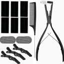 Tape in Hair Extension Tools Kit, Professional Flat Surface Stainless Steel Tape in Hair Extensions Sealing Clamp Plier, Hair Clips, Hair Extensions Styling Tools-Black