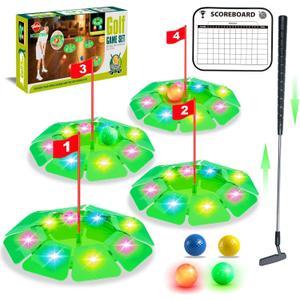 VATOS Light up Golf Putting Game Set - Glow Mini Golf Toy with 4 LED Holes, 4 Balls(2 Glow), Extendable Putter,Build Your Own Course at Home Indoor Outdoor Family Fun Golf Gifts for Kids Adults Golfer