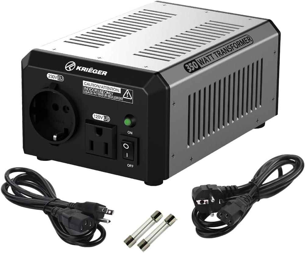 K KRIGER 350 Watt Voltage Transformer, 110/120V to 220/240V Step Up Step Down Converter with AC Outlets, MET Approved Under UL, CSA