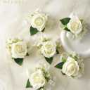 Meldel 6 Pcs Ivory White Rose Wrist Corsage for Wedding, Bride Bridesmaids Corsages, Pearls Bracelet Wrist Flower for Prom Homecoming Party, Wrist Corsage for Mother of Bride and Groom Wedding Decor