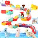 72 PCs Dinosaur Bath Toys for Kids Ages 4-8, Bathtub Water Slide Toys for Toddlers, DIY Building Set with Rubber Dino Bath Toys for Birthday Gifts
