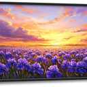 Iris Field Sunset Large Wall Art Purple Flower Framed Wall Decor for Living Room Iris Pictures Oversized Canvas Print Painting Modern Extra Large Framed Artwork for Bedroom Office 60"x30"