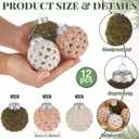 3 x 12 Pcs Green White Crochet Christmas Ornaments Ball Rustic Farmhouse Xmas Tree Decoration 2.36 Inch Neutral Handmade Knitted Xmas Tree Hanging Supplies for Winter Holiday Indoor Home Party Decor