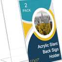 Sanwuta 2 Pack Acrylic Sign Holder,Slant Sign Display Stand,Transparent Flyer Holder Frame Plastic Document Display for Workers Teachers Office Home Menu Desktop(11 x 17 Inch)