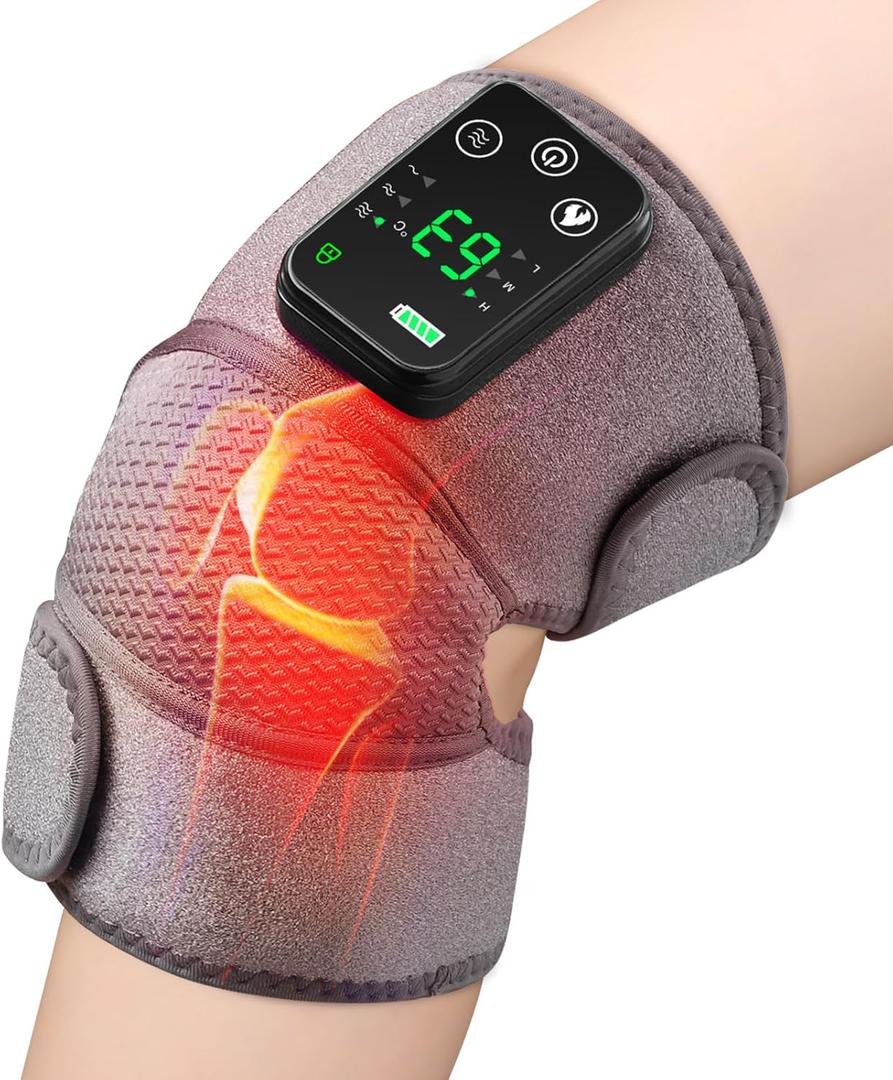 Knee Massager with Heat, Cordless Knee Heating Pad with Massager, 3 Heat & 3 Vibration Levels, Heating Pad for Knee, Knee Relief Wrap for Knee, Shoulder & Elbow, Adjustable for Joint Comfort