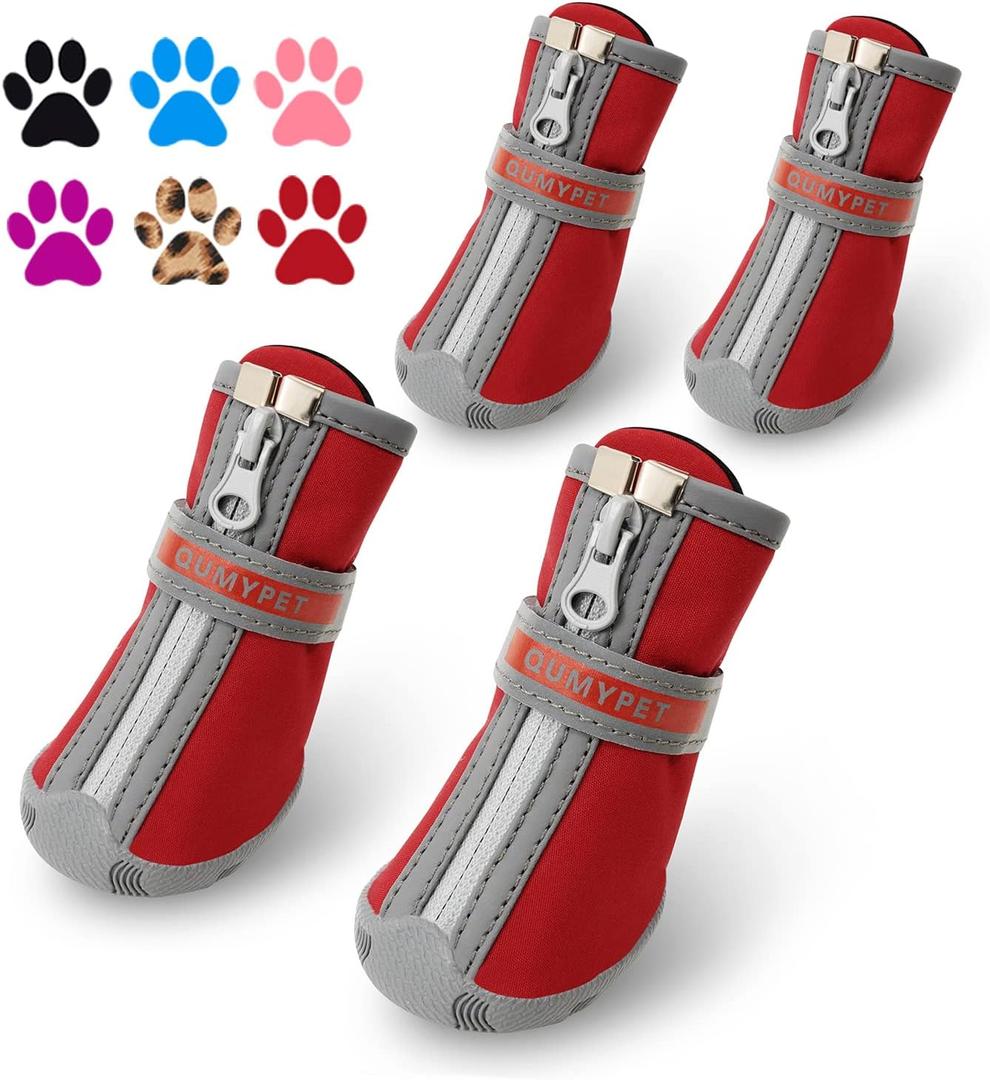 QUMY Dog Shoes for Small Dog, Puppy Dog Boots & Paw Protectors for Winter, Summer Hot Pavement, Waterproof in Rainy Weather, Ourdoor Walking, Indoor Hardfloors Skid-Resistant Soles Red Size 2