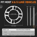 4 Pack Universal Wheel Spacers, 0.39" (10mm) Thick Die Cast Replacement Wheel Spacer for 4 & 5 Lugs Wheels/Rims, Fits 98 to 120mm Multiple Bolts Pattern, 4x100, 4x108, 4x110, 5x114.3, 5x120