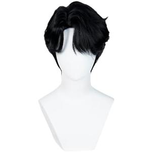 Wiggy Mermaid Short Black Wig for Men Black Emo Wig Goth Scene Hair Wigs + Cap for Stage Party Halloween Costume Cosplay