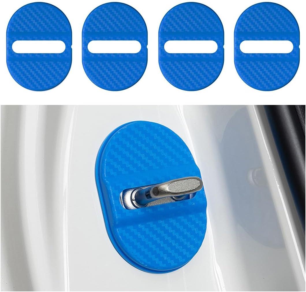 Mandark Car Door Lock Latches Cover, 4PCS Carbon Fiber Vehicle Door Lock Latches Protector, Automotive Door Lock Protection Trim Decoration Accessories, Universal for Most Cars (Blue)