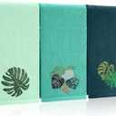 3 Pack Tropical Palm Leaves Hand Towels for Bathroom 100% Cotton Embroidered Bathroom Towels 13.78 x 29.53 Inch Beach Hand Towels Absorbent Soft Cotton Towel (Green, Monstera Leaves)