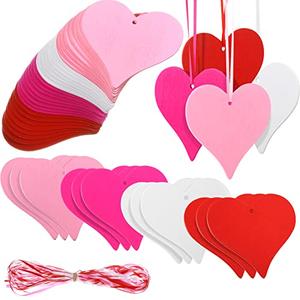 Jetec 32 Pcs 4 Inch Wooden Heart Cutouts Valentine Wooden Hearts for Crafts Heart Slices Ornaments with Holes and 3mm Ribbons for Valentine's Day Wedding Anniversary (Red,Pink,Rose Red,White)