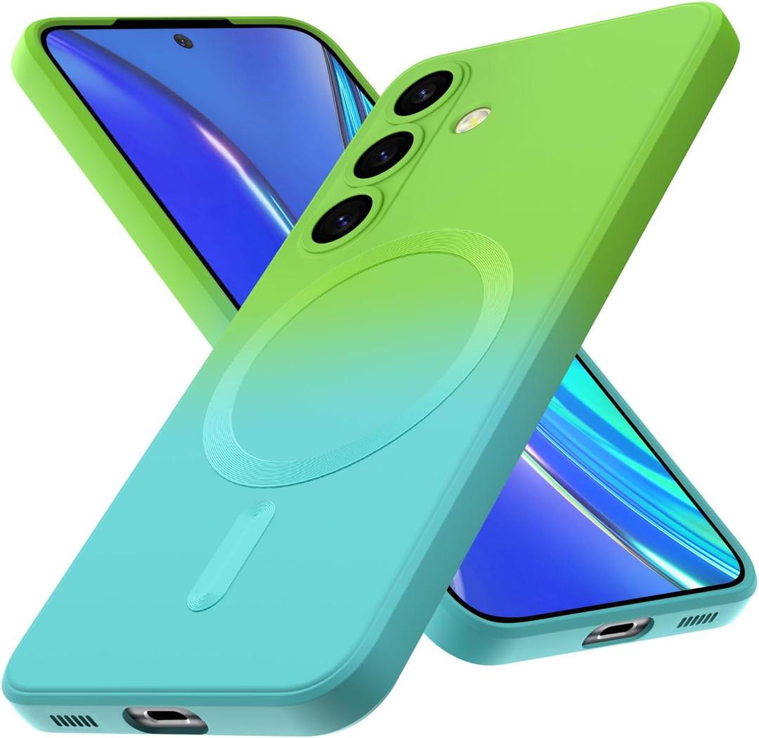 Magnetic for Galaxy S25 Case, Cute Soft TPU Slim Shockproof Protective Case, Screen and Camera Protection, Yellowing Resistant, Green to Blue Gradient 8.56