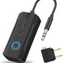 2026 Bluetooth 6.0 Transmitter Receiver, 2-in-1 Airplane Travel Adapter for 2 AirPods/Headphones, 3.5mm AUX for Flight/TV/Car, Compatible with Apple AirPods 1/2/3/4 & Pro 1/2/3
