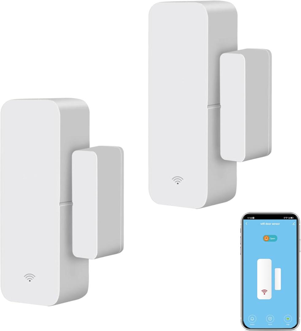 WiFi Door Sensor Window Detector: Smart Window Contact Sensor, Wireless Magnetic Door Open Detector with Free Notification Alerts, Compatible with Alexa Google Assistant (2-Pack)