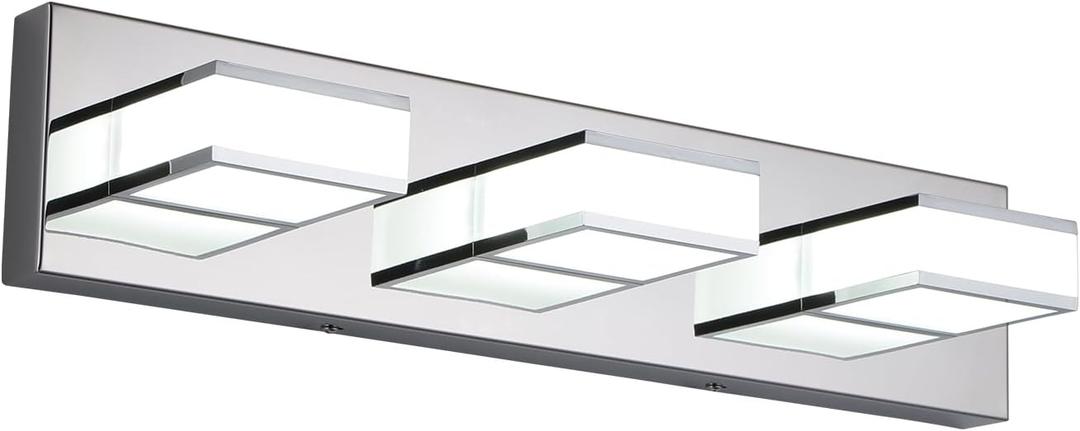 LED Modern Bathroom Vanity Lights Fixtures 3 Light Stainless Steel LED Vanity Lighting above Sink Acrylic 21W Bathroom Lamp Contemporary Chrome Wall Sconces Light Over Mirror (Cool White 6000K) (3T-20 Inch)