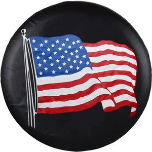 Spare Tire Cover, Black Wheel Cover with American US Flag PVC Leather Waterproof Dust-Proof Universal Fit for Jeep, Trailer, RV, SUV, Camper and Vehicle (15 Inch)