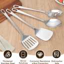 4 Pcs Cooking Utensils Set, Stainless Steel Kitchen Utensils, Heat Resistant Metal Kitchen Tools Include Solid & Slotted Turner Wok Spatula, Serving Spoon, Ergonomic Handle, Easy to Clean, Silver