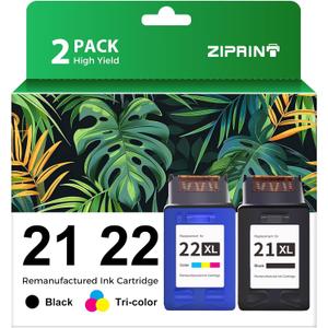 ZIPRINT Remanufactured Ink Cartridge Replacement for HP 21 22 21XL 22XL (C9351AN & C9352AN) for HP Deskjet F4180 F2210 D1560 D1530 D1420 D1520 3915 3930 PSC 1410 Officejet 4315 J3680 Printer, 2-Pack
