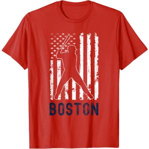 Boston Massachusetts American Flag Baseball Weathered T-Shirt (Small)