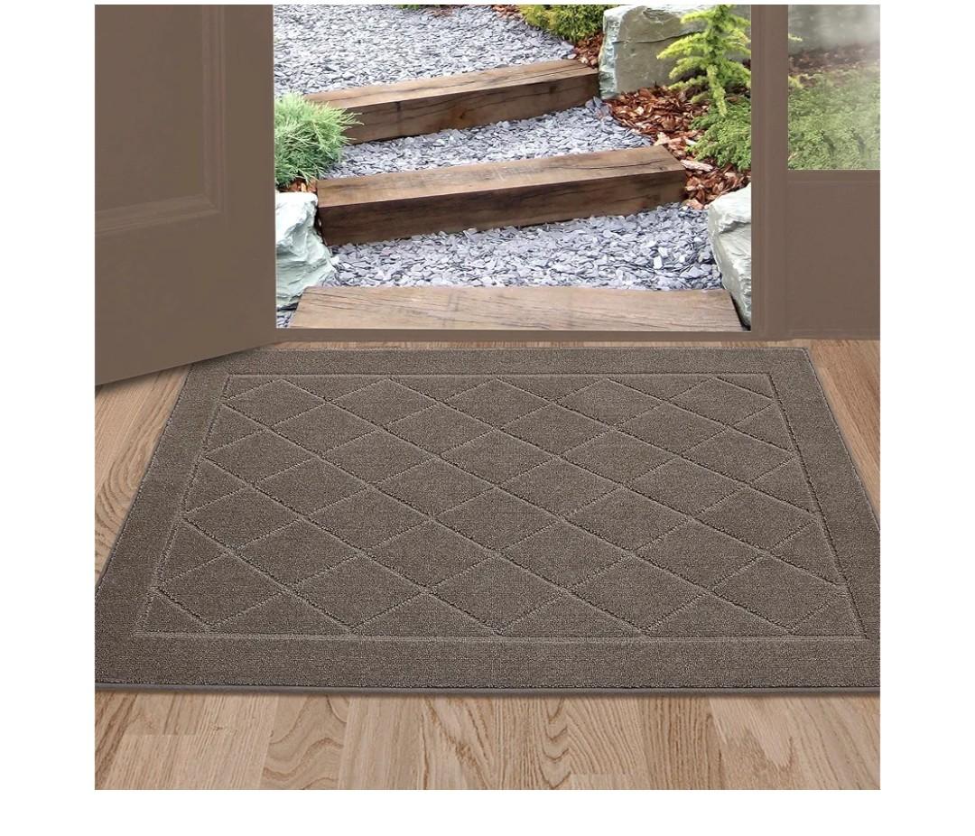 BEQHAUSE Dirt Trapper Door Mat 24" x 36", Doormat Non-Slip Entryway Rugs Washable, Dog Door Mat Stain Resistant and Absorbent Welcome Floor Mat for Front Back Door, Mud Wet Shoes & Paws, Light Brown