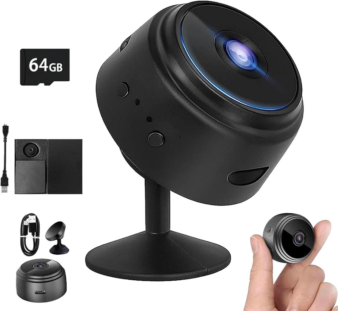 Guardhouse Camera, Guard House Security Camera, 1080p HD Magnetic Mini Wireless WiFi Cameras, with Wide-Angle Lens  Smart Alarm for Home, Door, Garage (1Set, with 64GB)