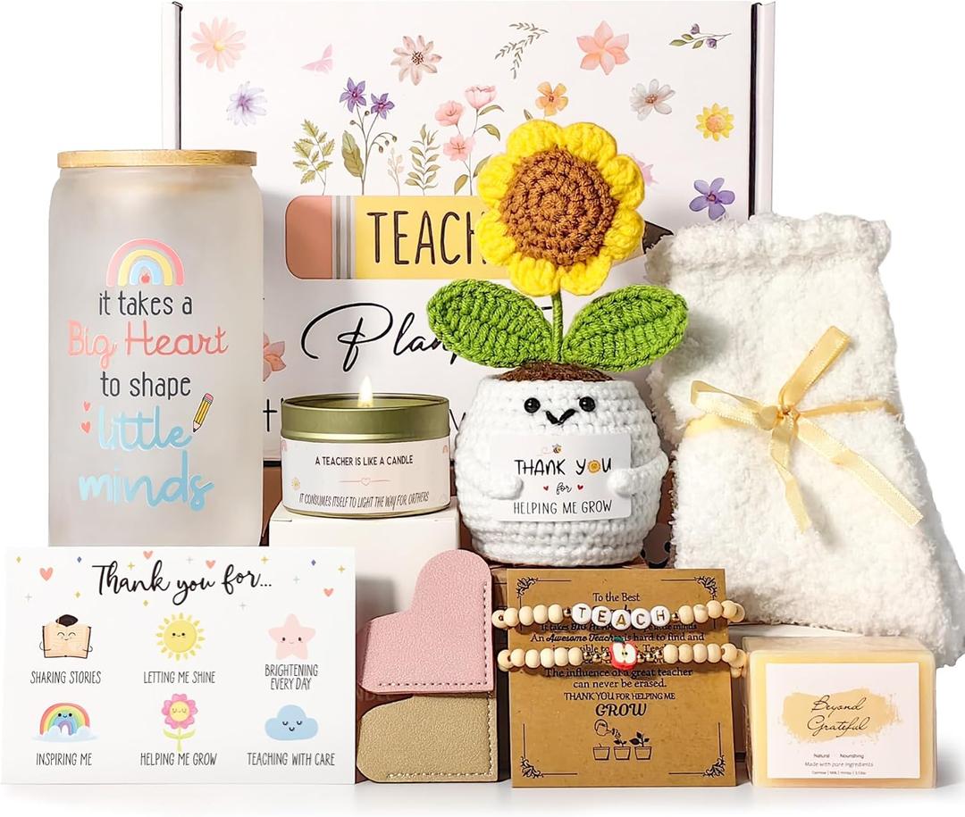 MHSMHL Teacher Gifts for Women, Teacher Appreciation Gift, Teacher's Gifts, Thank You Gift for Teachers Bulk basket Back to School End of Year for Christmas Thanksgiving with 16oz Glass Cup
