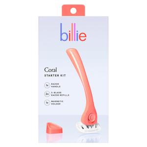 Billie Womens Razor Kit, 1 Handle + 2 Blade Refills + Magnetic Holder, Coral