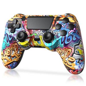 TIANHOO Wireless Controller Compatible with PS4/Pro/Slim, with Vibration Feedback, Motion Sensing, Touchpad, Light Bar, Share, Speaker, 3.5mm Headphone Jack (Graffiti)