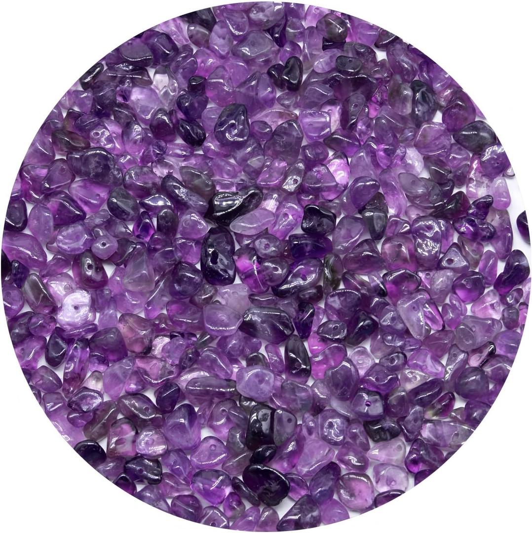 Natural Chip Stone Beads 450pcs Amethyst Chips 5-8mm Genuine Real Irregular Healing Crystal Rocks Hole Drilled DIY Loose Gemstone Beads for Jewelry Making Bracelet Earrings Necklace Crafting
