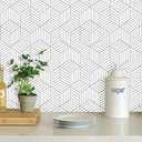 MelunMer White and Silver Peel and Stick Wallpaper Modern 393In L 17.7InW Self Adhesive Removable Wallpaper White Contact Paper for Cabinets Stripe Geometric Contact Paper Hexagon Shelf Liner Vinyl