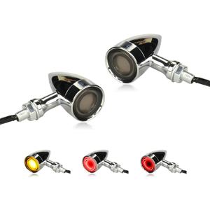 Motorcycle Rear LED Tail Lights Universal Turn Signals Chrome Bullet Running Light Motorbike Brake Taillights Compatible with Harley Honda Suzuki Yamaha Kawasaki