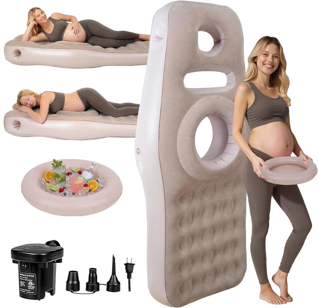Inflatable Pregnancy Pillow with Belly & Head Hole, Prone Pregnancy Pillow for Stomach Sleepers, Belly Pillow Pregnancy Mattress for Pregnant Women, Maternity airbed Pool Float for Tummy Massage (Brown)