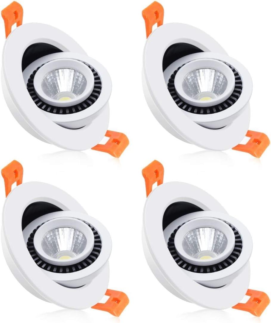 3 Inch Eyeball Gimbal LED Recessed Lighting Dimmable Downlight, 5W (50W Halogen Equivalent) Adjustable Spotlight, 2700K Ultra Warm White, CRI80, Ceiling Light with LED Driver (4 Pack)