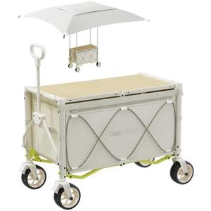 ONEFOREST Collapsible Wagon Cart with Canopy Tent, Portable Large Capacity Foldable Wagon Cart, Heavy Duty Garden Cart with Wheels for Camping Sports Beach Backyard and Picnics, Beige