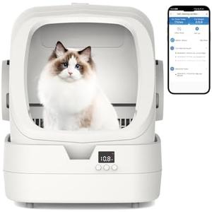 Mintakawa Automatic Cat Litter Box Self Cleaning - APP Control and Weight Monitoring - Ultra-Quiet, Suitable for Medium Cats and Kittens, Safe Anti-Pinch Litter Box (Assembly Required) -White