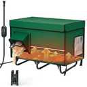 26'' XL Collapsible Heated Cat House - Metal Frame, 100% Insulated Waterproof Outdoor Stray Cat Shelter with Heating Pad & Escape Door,Temperature Control & Timer, Warm Shelter for Cats, Green