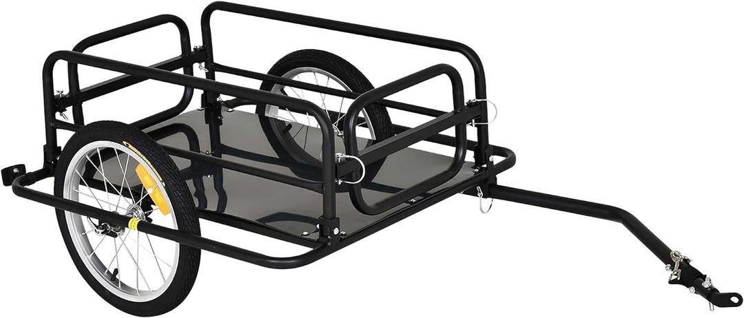 Aosom Wanderer Folding Bicycle Bike Cargo Storage Cart and Luggage Trailer with Hitch - Black