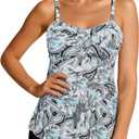 Century Star 2025 Two Piece Womens Tankini Swimsuits Modest Tankini Bathing Suit Tops with Shorts Tummy Control Swimwear (6-8, A Gray-blue Printing)