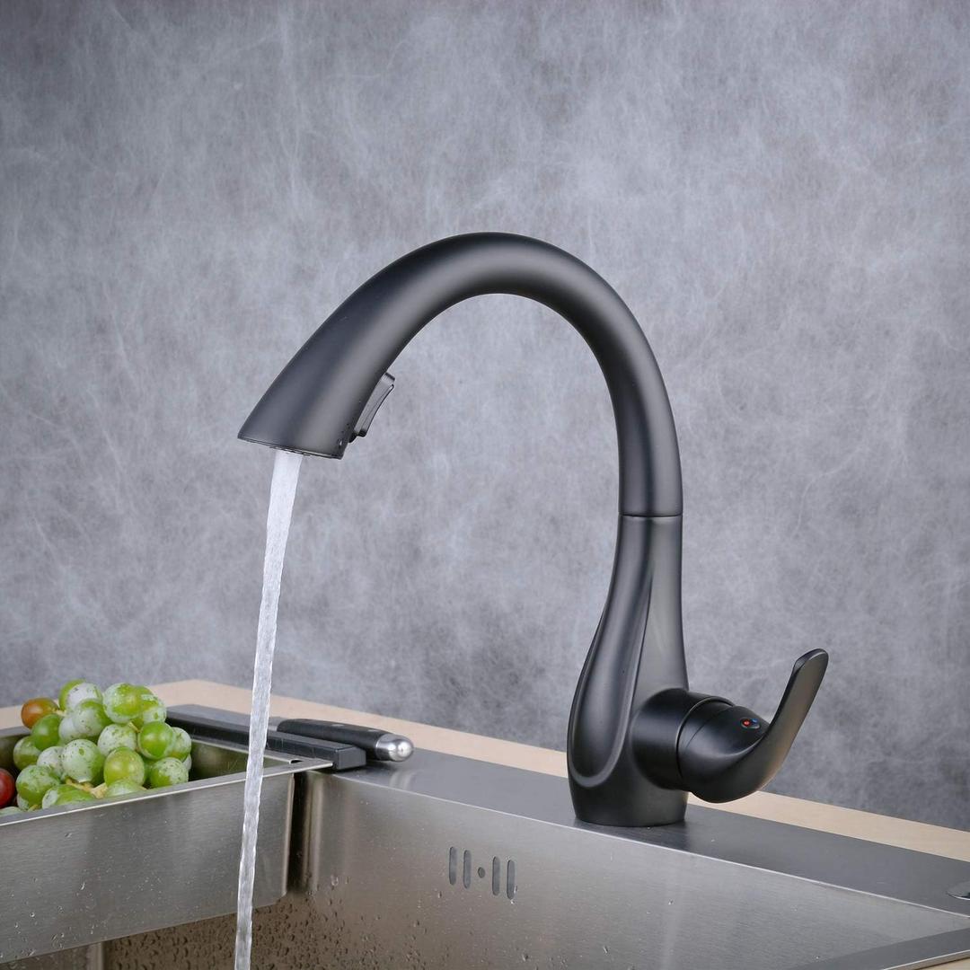 Beelee Kitchen Sink Faucets with 360  Rotation Pull Out Swivel Spout,Single Handle Mixer Kitchen Faucets with 2-Function Sprayer, Black,BLSS1749B (10.75")