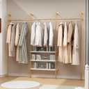 HOMEKAYT Industrial Pipe Clothes Rack with Shelves, Gold Clothing Rack Wall Mounted Heavy Duty Multi-Purpose Storage Clothes Hanging Shelf - 94.5''L Gold
