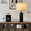 24.5" Black Lamps Set of 2, Modern Table Lamps for Living Room with USB C+A Ports, Creative Stripe Touch Lamps for Nightstand, 2 Bulbs Included