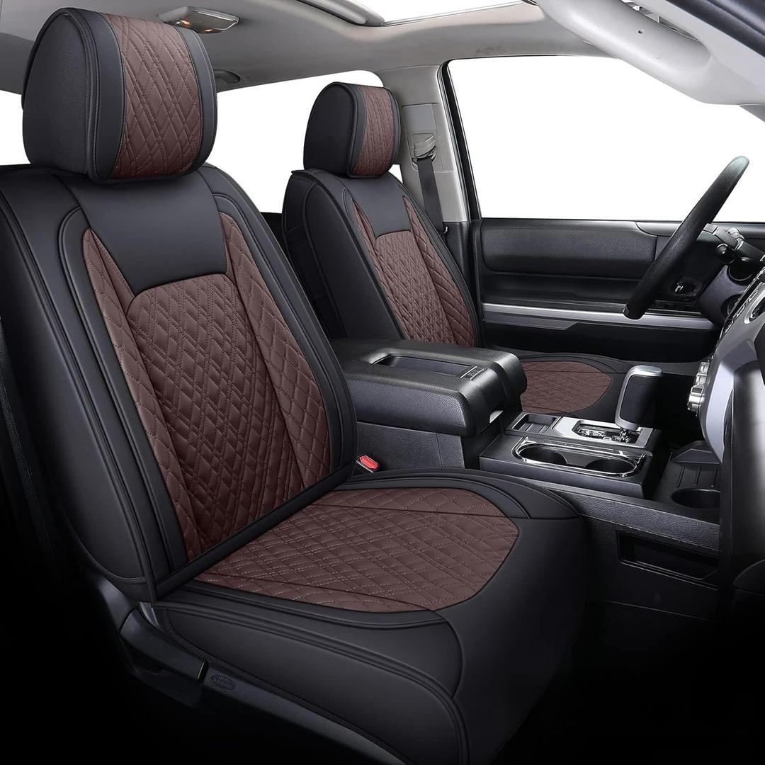 Aierxuan Toyota Tundra Seat Covers Full Set Custom Fit 2008-2025 CrewMax Double Cab Pickup Truck, Waterproof Leather Tundrasine Concept Limited Platinum 1794 Edition Car Cushions (Black-Brown)