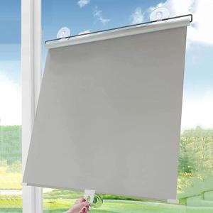 Roller Blinds with Suction Cups, Sunscreen Blackout Windows Roller Shades, Retractable Sunshade Roll Up Blinds, Thermal Insulated Curtains, Temporary Blinds No Drilling,Grey-75125cm(29.5 * 49.2in) (Gray)
